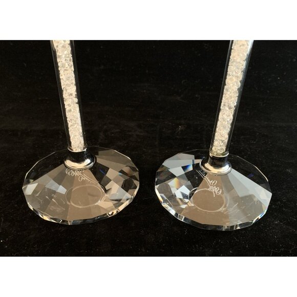 Oleg Cassini Diamond Toasting Flutes Set of Two Champagne Signed Wedding 10 3/4" - Picture 4 of 8